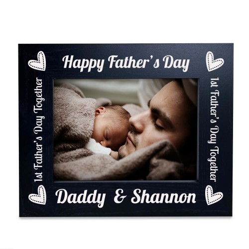 First 1st Fathers Day Personalised 7x5 Black Wooden Frame Gift