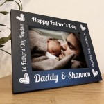 First 1st Fathers Day Personalised 7x5 Black Wooden Frame Gift