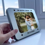 Personalised Mr And Mrs Gift Photo Storage Tin Keepsake Box