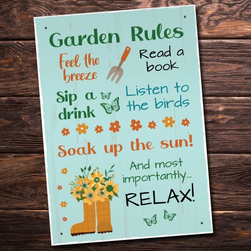 Garden Rules Wall Sign Garden Sign and Plaques Novelty Shed Sign