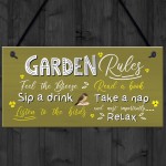 Handmade Hanging Wall Plaque Garden Rules Sign For Gardener