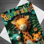 1st Birthday Card for Boys Girl Jungle Animals Birthday Card