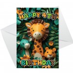 4th Birthday Card for Boys Girl Jungle Animals Birthday Card