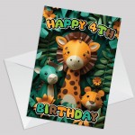 4th Birthday Card for Boys Girl Jungle Animals Birthday Card