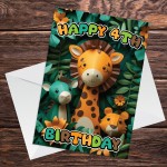 4th Birthday Card for Boys Girl Jungle Animals Birthday Card