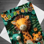 4th Birthday Card for Boys Girl Jungle Animals Birthday Card