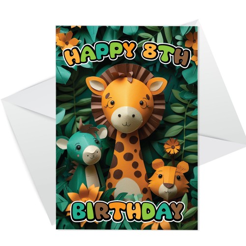 8th Birthday Card for Boys Girl Jungle Animals Birthday Card