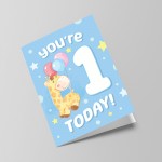 1st Birthday Age 1 Children's Kids Baby Giraffe Greetings Card