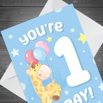 1st Birthday Age 1 Children's Kids Baby Giraffe Greetings Card