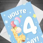 4th Birthday Age 4 Children's Kids Baby Giraffe Greetings Card