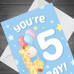 5th Birthday Age 5 Children's Kids Baby Giraffe Greetings Card