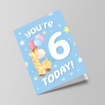 6th Birthday Age 6 Children's Kids Baby Giraffe Greetings Card