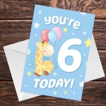 6th Birthday Age 6 Children's Kids Baby Giraffe Greetings Card