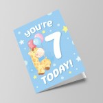 7th Birthday Age 7 Children's Kids Baby Giraffe Greetings Card