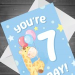 7th Birthday Age 7 Children's Kids Baby Giraffe Greetings Card