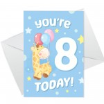 8th Birthday Age 8 Children's Kids Baby Giraffe Greetings Card