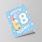 8th Birthday Age 8 Children's Kids Baby Giraffe Greetings Card