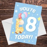 8th Birthday Age 8 Children's Kids Baby Giraffe Greetings Card