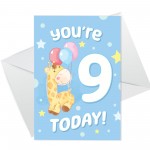 9th Birthday Age 9 Children's Kids Baby Giraffe Greetings Card