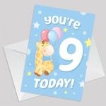 9th Birthday Age 9 Children's Kids Baby Giraffe Greetings Card