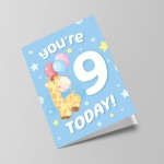 9th Birthday Age 9 Children's Kids Baby Giraffe Greetings Card