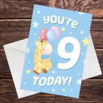 9th Birthday Age 9 Children's Kids Baby Giraffe Greetings Card