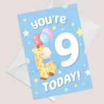 9th Birthday Age 9 Children's Kids Baby Giraffe Greetings Card