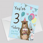 Youre 3 Today Birthday Card 3rd Birthday Card For Grandson Son