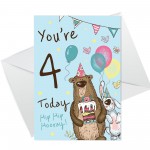 Youre 4 Today Birthday Card First Birthday Card For Grandson Son