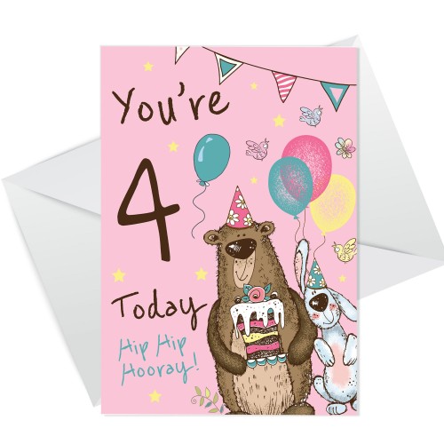 Youre 4 Today Birthday Card Fourth Birthday Card For Daughter