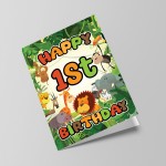 1st Birthday Card for Boys Girls Jungle Safari Animals 1 Year