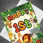 1st Birthday Card for Boys Girls Jungle Safari Animals 1 Year