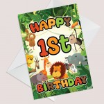 1st Birthday Card for Boys Girls Jungle Safari Animals 1 Year