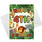 4th Birthday Card for Boy Girl Jungle Safari Animals 4 Years