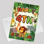 4th Birthday Card for Boy Girl Jungle Safari Animals 4 Years