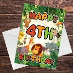 4th Birthday Card for Boy Girl Jungle Safari Animals 4 Years