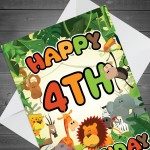 4th Birthday Card for Boy Girl Jungle Safari Animals 4 Years