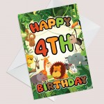 4th Birthday Card for Boy Girl Jungle Safari Animals 4 Years