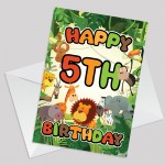 5th Birthday Card for Boy Girl Jungle Safari Animals 5 Years