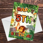 5th Birthday Card for Boy Girl Jungle Safari Animals 5 Years