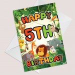 5th Birthday Card for Boy Girl Jungle Safari Animals 5 Years