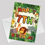 7th Birthday Card for Boy Girl Jungle Safari Animals 7 Years