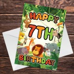 7th Birthday Card for Boy Girl Jungle Safari Animals 7 Years