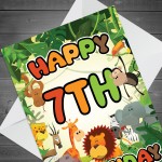 7th Birthday Card for Boy Girl Jungle Safari Animals 7 Years