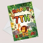 7th Birthday Card for Boy Girl Jungle Safari Animals 7 Years