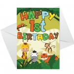 1st Birthday Jungle Animal Card for Boys Girls 1 Year Old Card