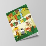 1st Birthday Jungle Animal Card for Boys Girls 1 Year Old Card