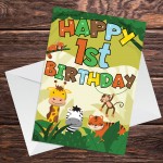 1st Birthday Jungle Animal Card for Boys Girls 1 Year Old Card