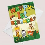 1st Birthday Jungle Animal Card for Boys Girls 1 Year Old Card