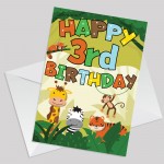 3rd Birthday Jungle Animal Card for Boys Girls 3 Year Old Card